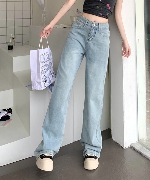 Lilamusant(リラミュゾン)の「『Lilamusant(リラミュゾン)》 バックリボン刺繍ポケットワイドストレートデニムパンツ バレエコア Y2K 韓国ストリート(デニムパンツ・レディース・ブルー・L/M/S)」の5枚目の写真