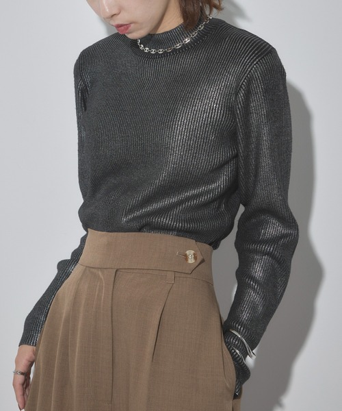 Cassette Chart(カセットチャート)の「【MAISON BREEZE reveur】high neck foil print rib knit 箔プリントハイネックニット(ニット/セーター・レディース・ブラック/グレー・FREE)」の3枚目の写真