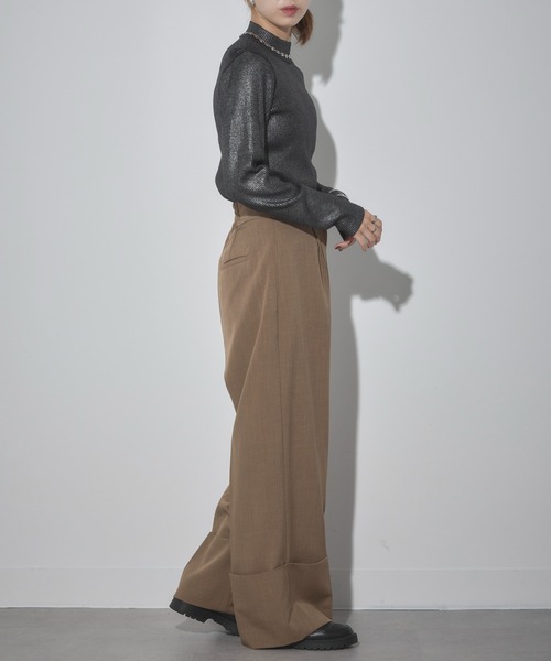 Cassette Chart(カセットチャート)の「【MAISON BREEZE reveur】high neck foil print rib knit 箔プリントハイネックニット(ニット/セーター・レディース・ブラック/グレー・FREE)」の6枚目の写真