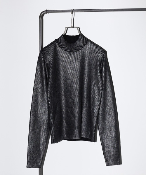 Cassette Chart(カセットチャート)の「【MAISON BREEZE reveur】high neck foil print rib knit 箔プリントハイネックニット(ニット/セーター・レディース・ブラック/グレー・FREE)」の8枚目の写真