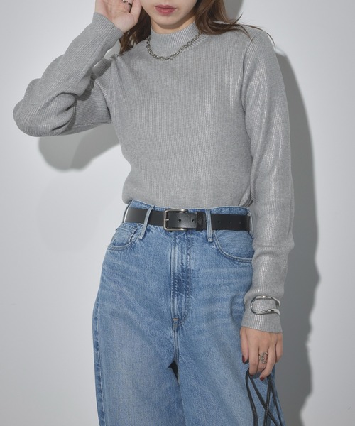 Cassette Chart(カセットチャート)の「【MAISON BREEZE reveur】high neck foil print rib knit 箔プリントハイネックニット(ニット/セーター・レディース・ブラック/グレー・FREE)」の9枚目の写真