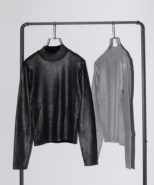 Cassette Chart(カセットチャート)の「【MAISON BREEZE reveur】high neck foil print rib knit 箔プリントハイネックニット(ニット/セーター・レディース・ブラック/グレー・FREE)」の14枚目の写真