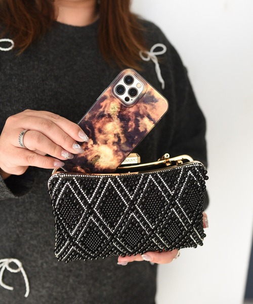 【セール】エレガントパール格子柄パーティバッグ（クラッチバッグ）｜styiro（スタイロ）