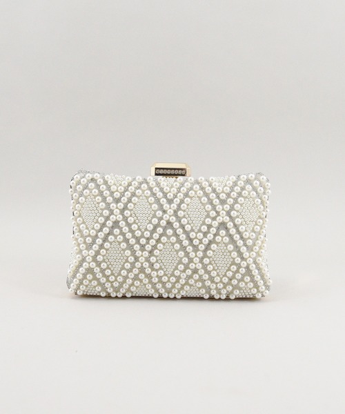 【セール】エレガントパール格子柄パーティバッグ（クラッチバッグ）｜styiro（スタイロ）