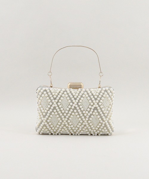 【セール】エレガントパール格子柄パーティバッグ（クラッチバッグ）｜styiro（スタイロ）