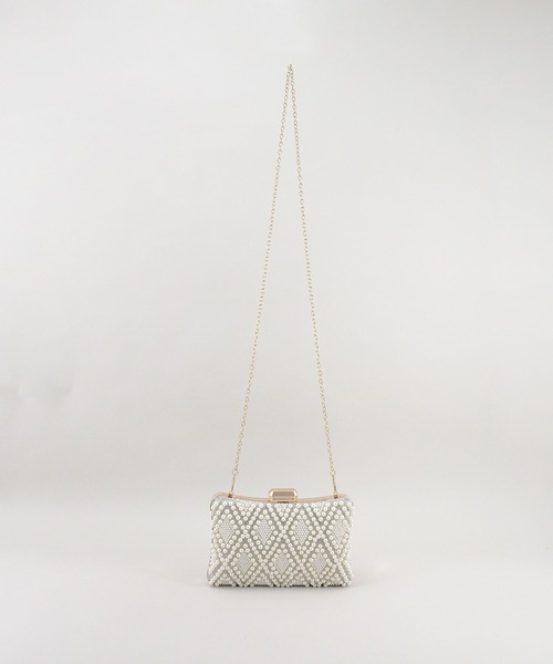 【セール】エレガントパール格子柄パーティバッグ（クラッチバッグ）｜styiro（スタイロ）