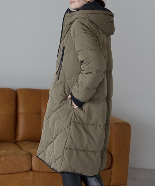 軽量★45R/45rpm ダウンフェザーコート 2 カーキ ロング お買い得 ダウンコート レディース ロング ジャケット 極暖 ダウン90％ 羽毛