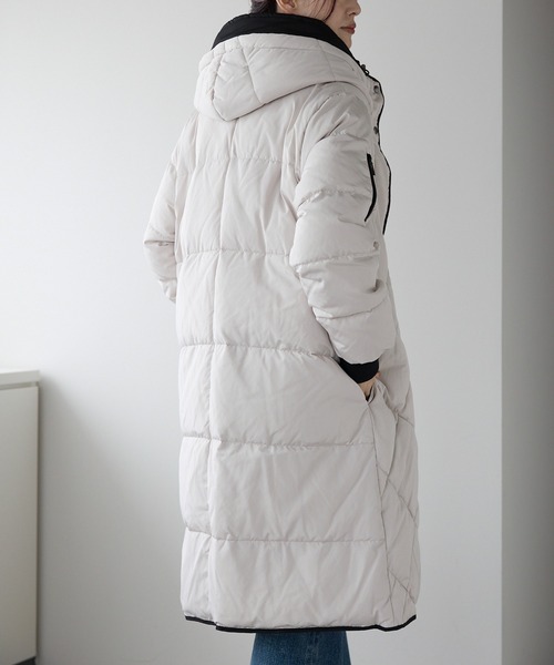 セール】バイカラーロングコート（ダウン・フェザー）（ダウン