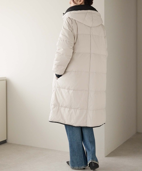 バイカラーロングコート（配色/軽量/ダウン/フェザー）（ダウン