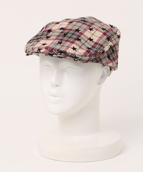 SPINNS(スピンズ)の「チェック柄ハンチング/総ロゴ(ハンチング/ベレー帽・メンズ・レッド/ベージュ・ONESIZE)」の1枚目の写真