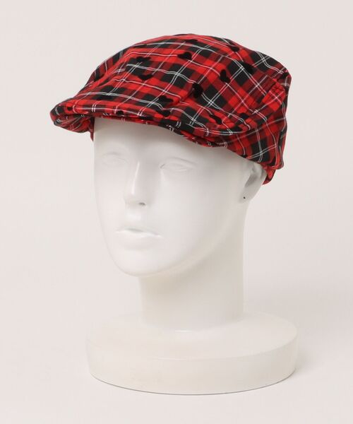 SPINNS(スピンズ)の「チェック柄ハンチング/総ロゴ(ハンチング/ベレー帽・メンズ・レッド/ベージュ・ONESIZE)」の2枚目の写真