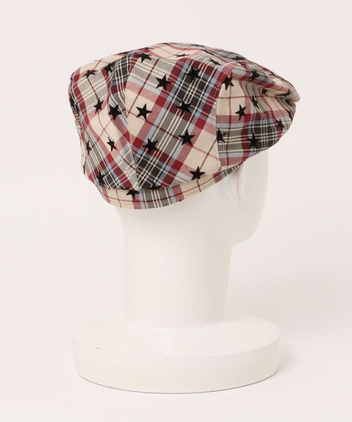 SPINNS(スピンズ)の「チェック柄ハンチング/総ロゴ(ハンチング/ベレー帽・メンズ・レッド/ベージュ・ONESIZE)」の3枚目の写真