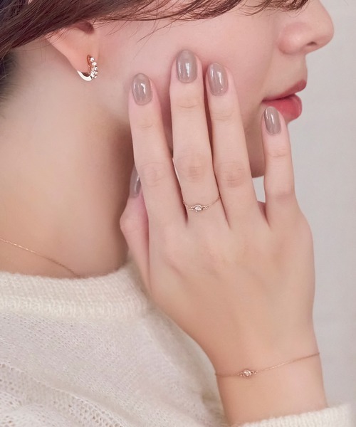 Phoebe（フィービィー）の「≪サイズ調整可能≫【金属アレルギー対応】プチベゼルストーンチェーンリング（リング・レディース・シルバー/シャンパン/イエローゴールド・FREE）」の4枚目の写真