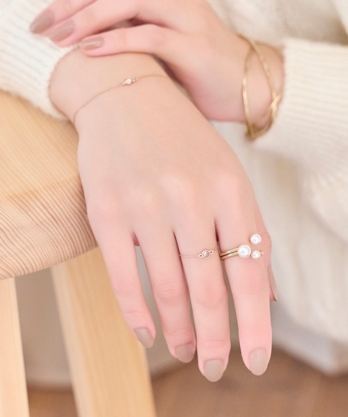 Phoebe（フィービィー）の「≪サイズ調整可能≫【金属アレルギー対応】プチベゼルストーンチェーンリング（リング・レディース・シルバー/シャンパン/イエローゴールド・FREE）」の6枚目の写真