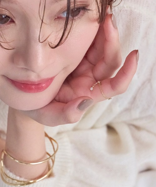 Phoebe（フィービィー）の「≪サイズ調整可能≫【金属アレルギー対応】プチベゼルストーンチェーンリング（リング・レディース・シルバー/シャンパン/イエローゴールド・FREE）」の11枚目の写真