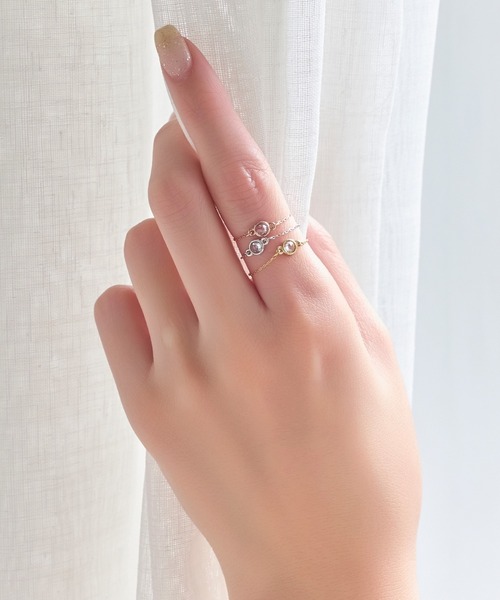 Phoebe（フィービィー）の「≪サイズ調整可能≫【金属アレルギー対応】プチベゼルストーンチェーンリング（リング・レディース・シルバー/シャンパン/イエローゴールド・FREE）」の19枚目の写真