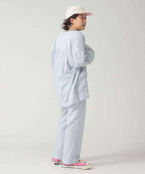 BEAMS BOY（ビームスボーイ）の「ストライプ チェック ビッグ ジャケット（テーラードジャケット・レディース・サックスブルー/ブラウン・ONE SIZE）」の17枚目の写真