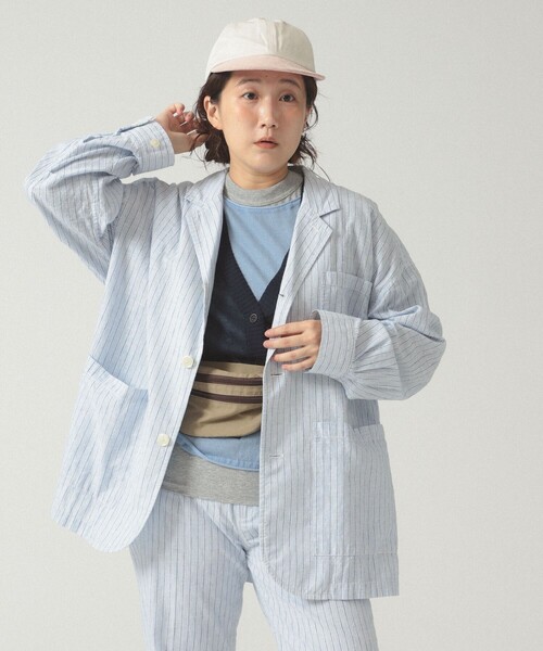 BEAMS BOY（ビームスボーイ）の「ストライプ チェック ビッグ ジャケット（テーラードジャケット・レディース・サックスブルー/ブラウン・ONE SIZE）」の19枚目の写真