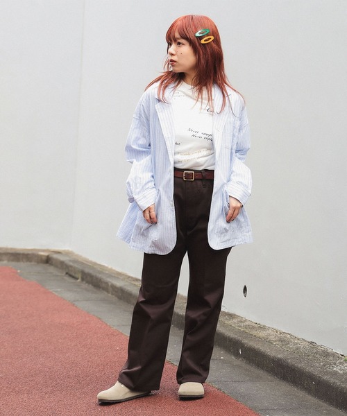 BEAMS BOY（ビームスボーイ）の「ストライプ チェック ビッグ ジャケット（テーラードジャケット・レディース・サックスブルー/ブラウン・ONE SIZE）」の7枚目の写真