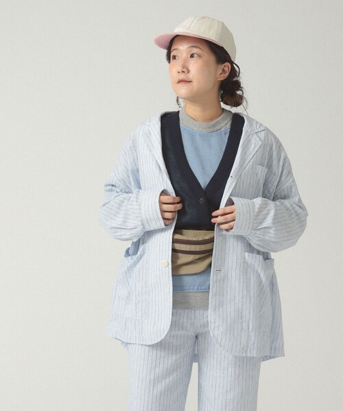 BEAMS BOY（ビームスボーイ）の「ストライプ チェック ビッグ ジャケット（テーラードジャケット・レディース・サックスブルー/ブラウン・ONE SIZE）」の9枚目の写真