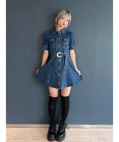 デニムフレアミニワンピース デニムフレアミニワンピース(XS INDIGO): ONEPIECE