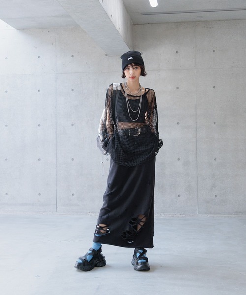 PAGEBOY（ページボーイ）の「ダメージウラケナロースカート（スカート・レディース・ブラック/オートミール/グリーン系その他・FREE）」の4枚目の写真