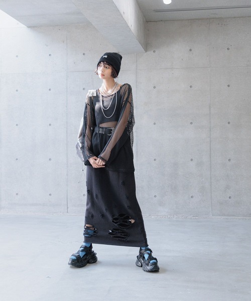 PAGEBOY（ページボーイ）の「ダメージウラケナロースカート（スカート・レディース・ブラック/オートミール/グリーン系その他・FREE）」の5枚目の写真