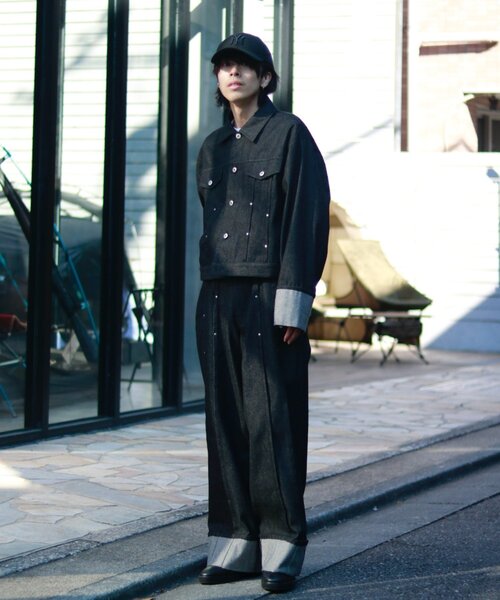 Lui's(ルイス)の「【Neucon/ニューコン】 袖ロールアップリベットデザインデニムジャケット(デニムジャケット・メンズ・ブラック/インディゴブルー・2/1)」の5枚目の写真