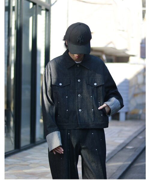 Lui's(ルイス)の「【Neucon/ニューコン】 袖ロールアップリベットデザインデニムジャケット(デニムジャケット・メンズ・ブラック/インディゴブルー・2/1)」の6枚目の写真