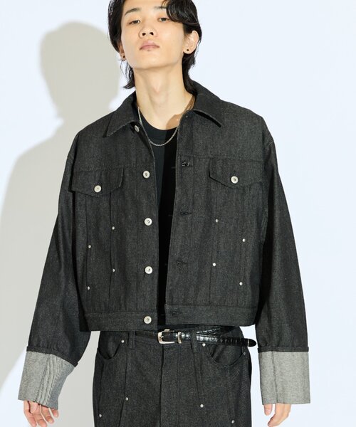 Lui's(ルイス)の「【Neucon/ニューコン】 袖ロールアップリベットデザインデニムジャケット(デニムジャケット・メンズ・ブラック/インディゴブルー・2/1)」の7枚目の写真