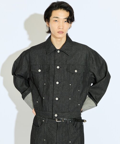 Lui's(ルイス)の「【Neucon/ニューコン】 袖ロールアップリベットデザインデニムジャケット(デニムジャケット・メンズ・ブラック/インディゴブルー・2/1)」の9枚目の写真