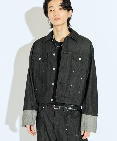 Lui's(ルイス)の「【Neucon/ニューコン】 袖ロールアップリベットデザインデニムジャケット(デニムジャケット・メンズ・ブラック/インディゴブルー・2/1)」の12枚目の写真