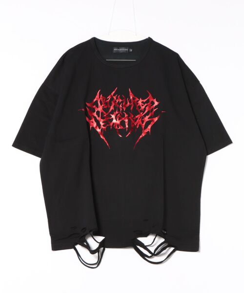 JUGLANS(ユグランス)の「【PSYCHO NATION】 アワーグラスダメージTEE/オーバーサイズTシャツ(Tシャツ/カットソー・レディース・ブラック系その他/ブラック×レッド/ホワイト・L/M)」の3枚目の写真