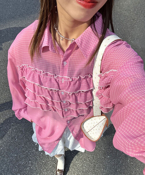 フリルドッキングオーバーシャツ/シアー