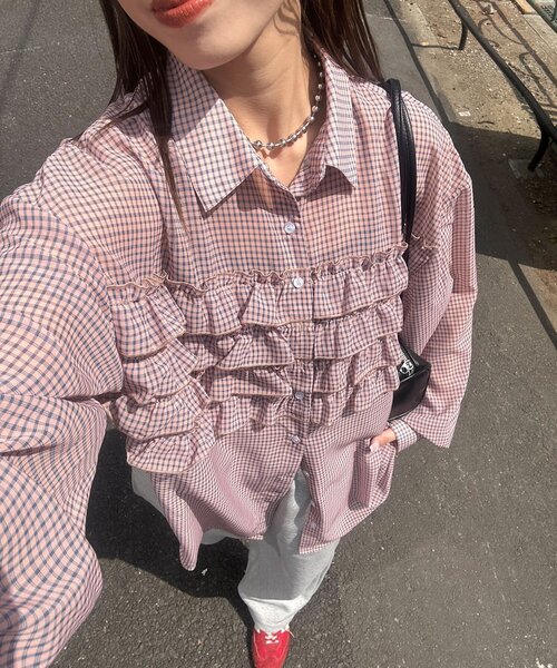 新品　Chloe クロエ　ドッキング　シャツ　プルオーバー　シャツ　ワンピース 新色追加】フリルドッキングオーバーシャツ/シアー（シャツ