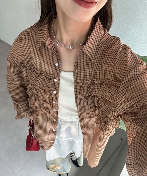 身長別】着こなしガイド♪フリルドッキングオーバーシャツ
