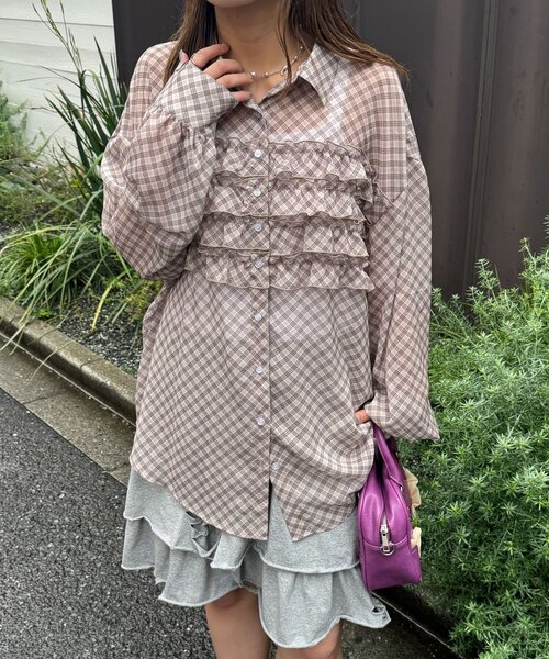 ☔️出品 フリルドッキングオーバーシャツ/シアー（シャツ/ブラウス