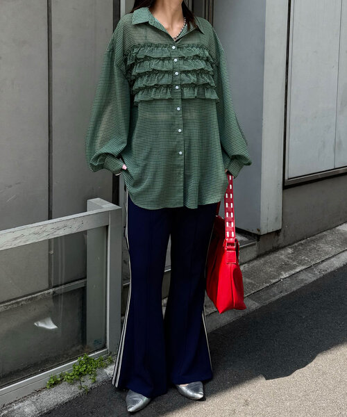 フリルドッキングオーバーシャツ/シアー（シャツ/ブラウス