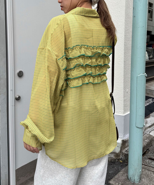 ☔️出品 フリルドッキングオーバーシャツ/シアー（シャツ/ブラウス