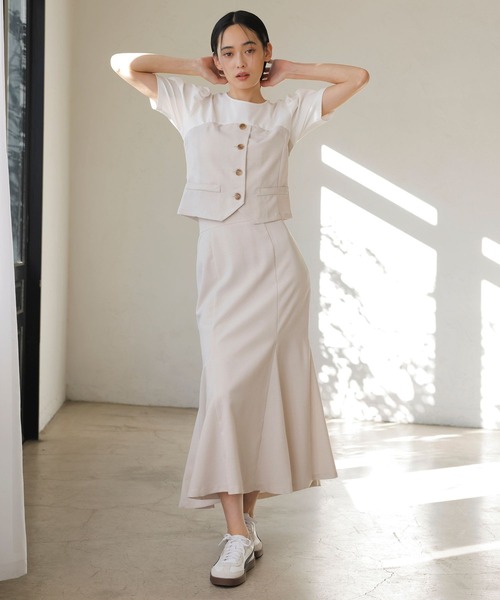 VIS(ビス)の「【新色追加】【美easy】リネンライクマーメイドスカート【洗える】【セットアップ対応】(スカート・レディース・キナリ/グリーン系その他2/オレンジ系その他2/ブラック/ネイビー/ライトグリーン・SS/S/M/L)」の8枚目の写真