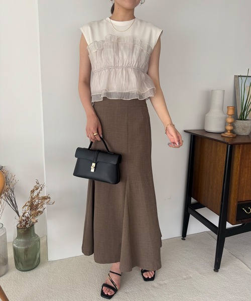 美品✨ビアズリー 麻調合繊フレア マーメイドスカート リネンライク23ss 低身長サイズ有]リネンライクマーメイドフレアスカート[品番