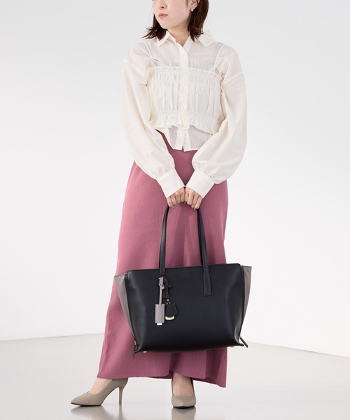 Jewelna Rose（ジュエルナローズ）の「【エコバッグ付・A4収納】 OLバッグ・セレム  横型トートバッグ 16189（トートバッグ・レディース・グレイッシュベージュ/ブラック/ピンク・FREE）」の4枚目の写真