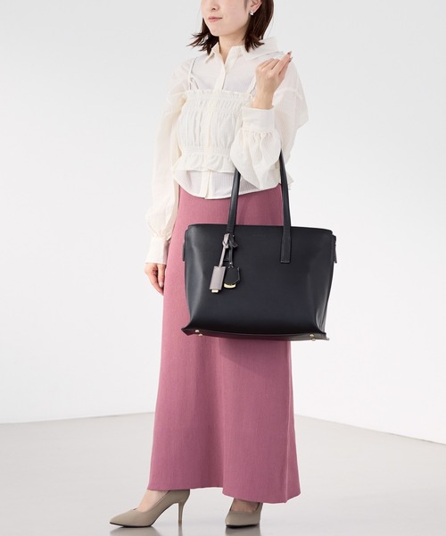 Jewelna Rose（ジュエルナローズ）の「【エコバッグ付・A4収納】 OLバッグ・セレム  横型トートバッグ 16189（トートバッグ・レディース・グレイッシュベージュ/ブラック/ピンク・FREE）」の5枚目の写真