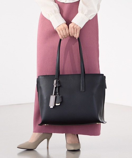 Jewelna Rose（ジュエルナローズ）の「【エコバッグ付・A4収納】 OLバッグ・セレム  横型トートバッグ 16189（トートバッグ・レディース・グレイッシュベージュ/ブラック/ピンク・FREE）」の6枚目の写真