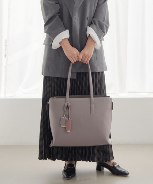 Jewelna Rose（ジュエルナローズ）の「【エコバッグ付・A4収納】 OLバッグ・セレム  横型トートバッグ 16189（トートバッグ・レディース・グレイッシュベージュ/ブラック/ピンク・FREE）」の9枚目の写真