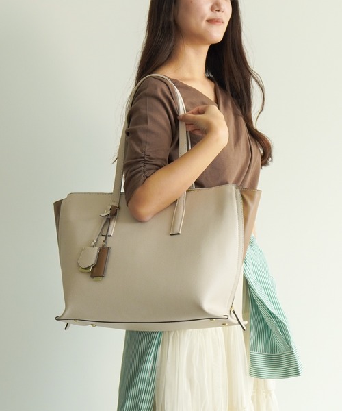 Jewelna Rose（ジュエルナローズ）の「【エコバッグ付・A4収納】 OLバッグ・セレム  横型トートバッグ 16189（トートバッグ・レディース・グレイッシュベージュ/ブラック/ピンク・FREE）」の11枚目の写真