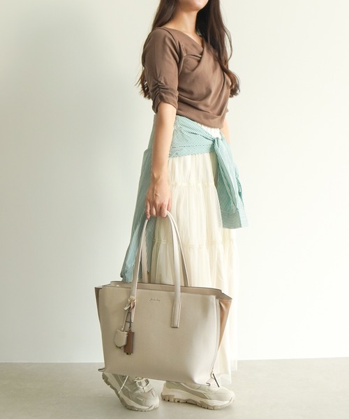 Jewelna Rose（ジュエルナローズ）の「【エコバッグ付・A4収納】 OLバッグ・セレム  横型トートバッグ 16189（トートバッグ・レディース・グレイッシュベージュ/ブラック/ピンク・FREE）」の12枚目の写真