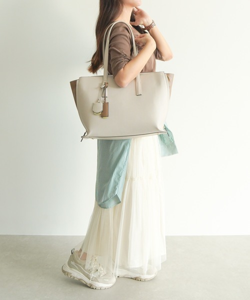 Jewelna Rose（ジュエルナローズ）の「【エコバッグ付・A4収納】 OLバッグ・セレム  横型トートバッグ 16189（トートバッグ・レディース・グレイッシュベージュ/ブラック/ピンク・FREE）」の15枚目の写真