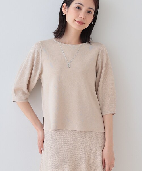 INDIVI（インディヴィ）の「【洗える／和紙混素材／SETUP可能】バルーンスリーブニット（ニット/セーター・レディース・ナチュラル/チャコールグレー/グリーン系/ホワイト・13/05/38/34/19/15 ）」の4枚目の写真