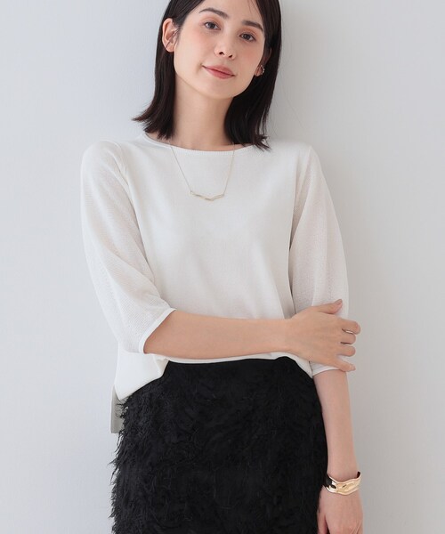 INDIVI（インディヴィ）の「【洗える／和紙混素材／SETUP可能】バルーンスリーブニット（ニット/セーター・レディース・ナチュラル/チャコールグレー/グリーン系/ホワイト・13/05/38/34/19/15 ）」の2枚目の写真